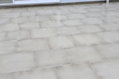 .600 x .600 Natural Concrete Pavers Laid in Half Bond